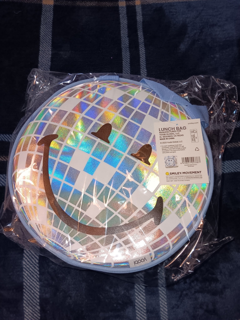YOobi Holographic Smiley Disco Ball Lunch Bag - Blue